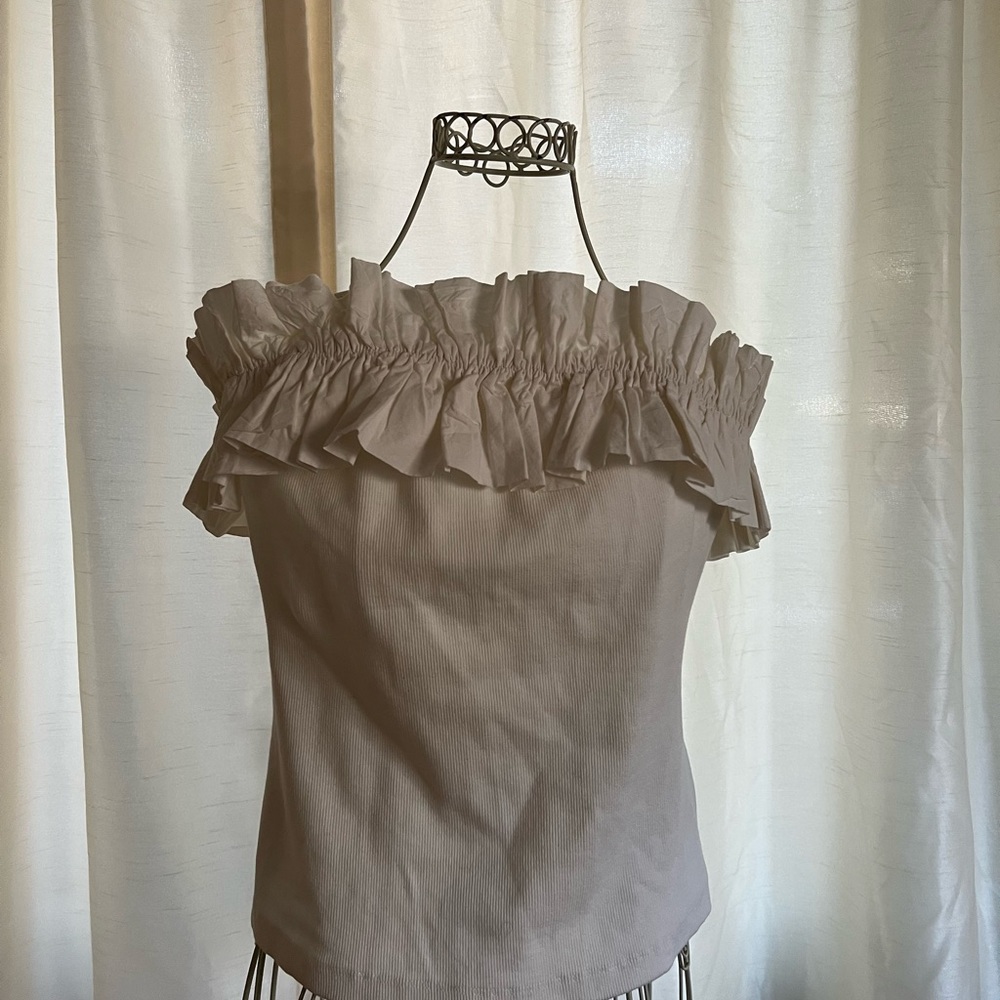 Maeve Poplin Ruffle tube top by Anthropologie